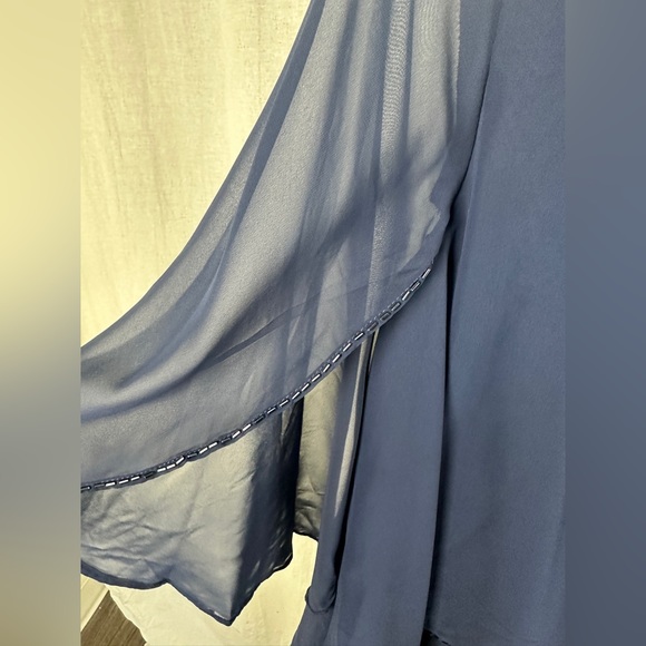 Marina 3/4 Sheer Flare Sleeve Navy Blue Chiffon Dress Size 4 (Small) NWT - Picture 8 of 14